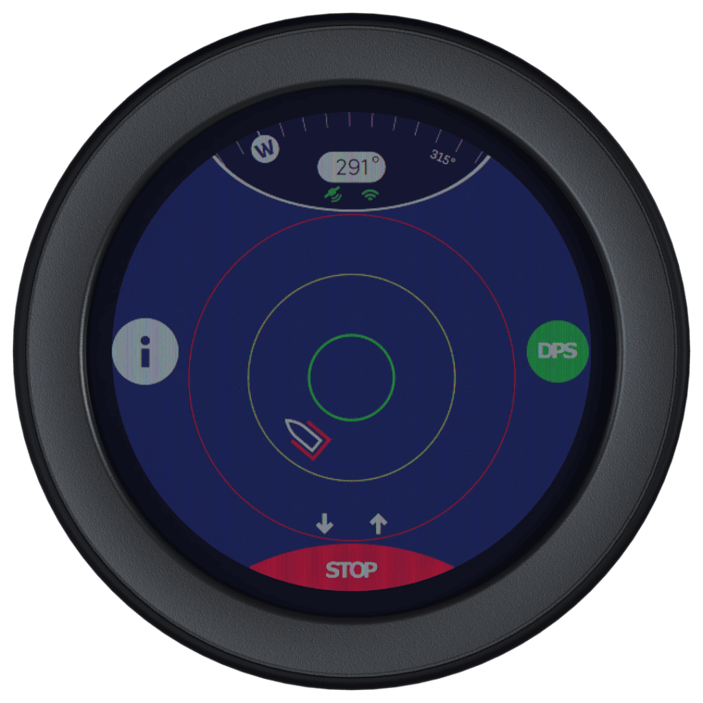 Une ancre virtuelle bateau maintient automatiquement la position du navire grâce au système Dockmate DPS et au GPS intégré.