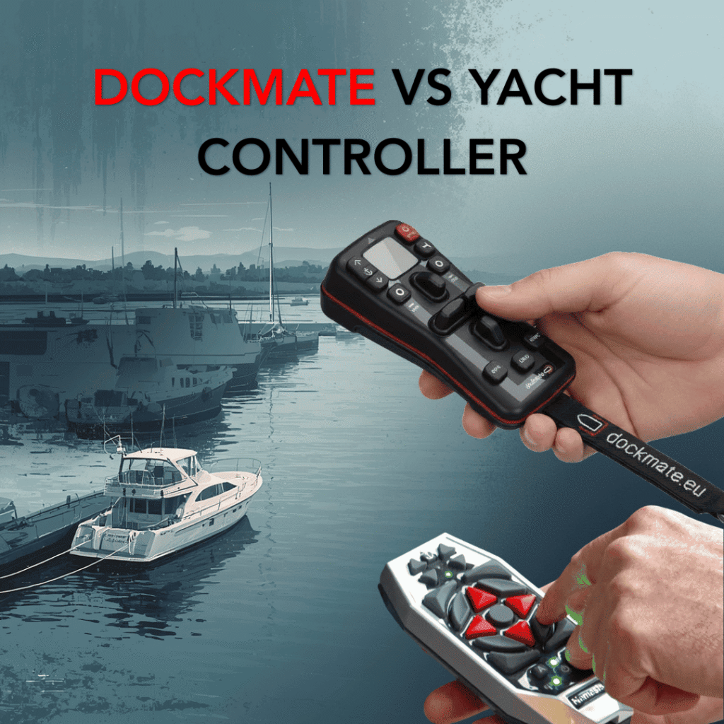 Comparatif Dockmate vs Yacht Controller montrant deux télécommandes bateau utilisées pour faciliter les manœuvres et accostages en marina.